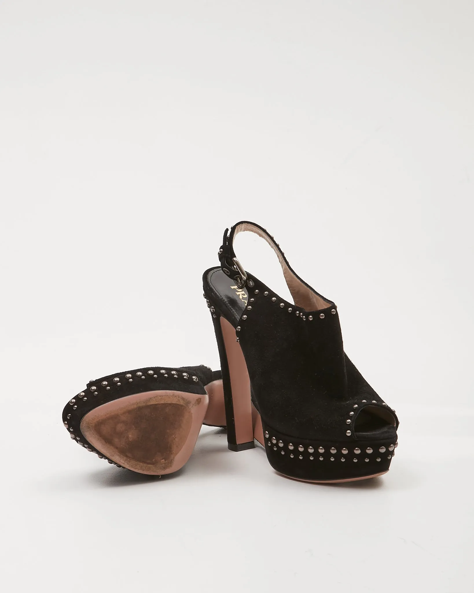 Prada Black Suede Platform Studded Pumps - 37