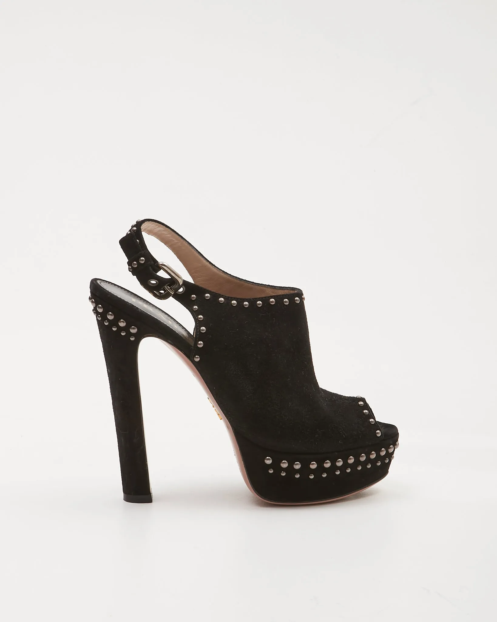 Prada Black Suede Platform Studded Pumps - 37