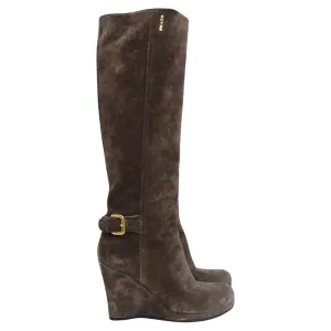 Prada Suede Wedge Boots