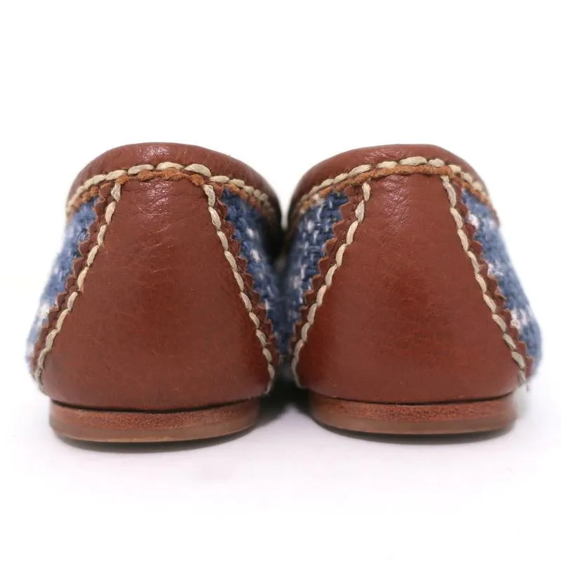 Prada Tweed Ballet Flats with Leather Bow Blue/Brown Size 37