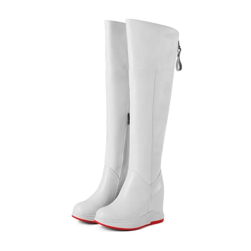 Punk Long Trainers Women Cow Leather Knee High Boots