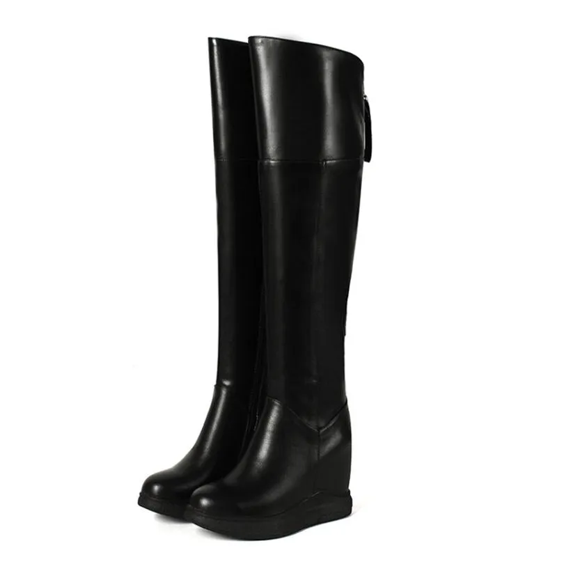 Punk Long Trainers Women Cow Leather Knee High Boots