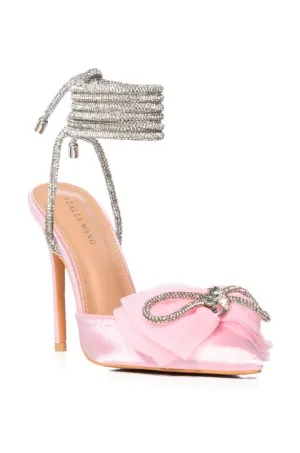 "Charlotte the Lady" Pink Point Toe Bow Lace Up Heel
