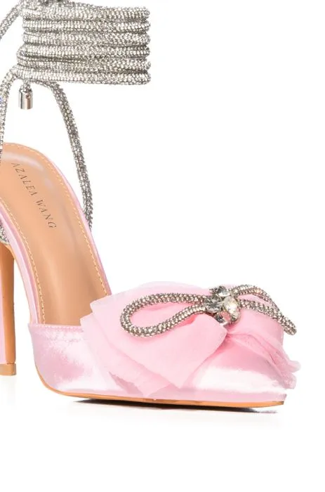 "Charlotte the Lady" Pink Point Toe Bow Lace Up Heel