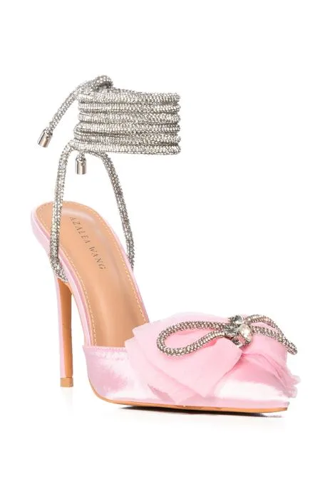 "Charlotte the Lady" Pink Point Toe Bow Lace Up Heel