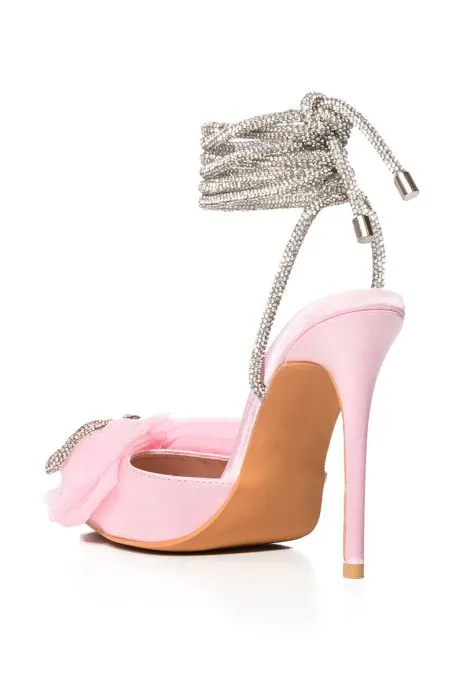 "Charlotte the Lady" Pink Point Toe Bow Lace Up Heel