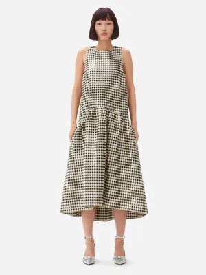 R - Shiny Check Jacquard Midi Dress