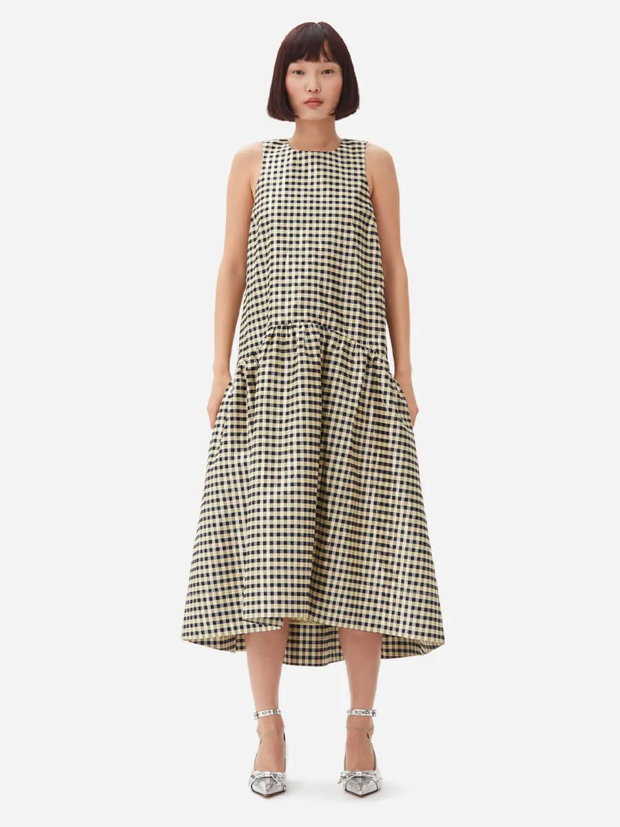 R - Shiny Check Jacquard Midi Dress