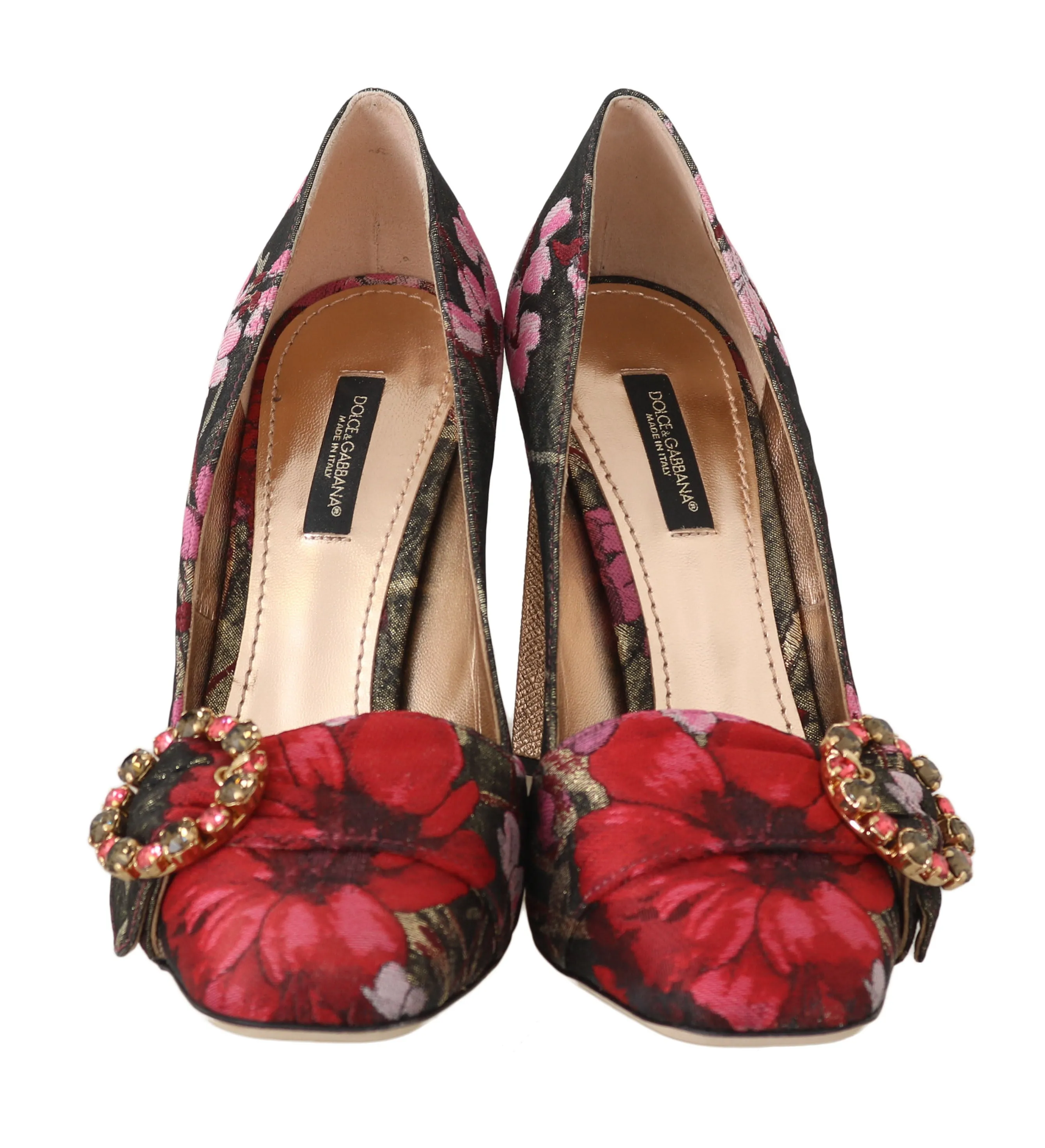 Red Jacquard Floral Crystal Pumps