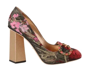 Red Jacquard Floral Crystal Pumps