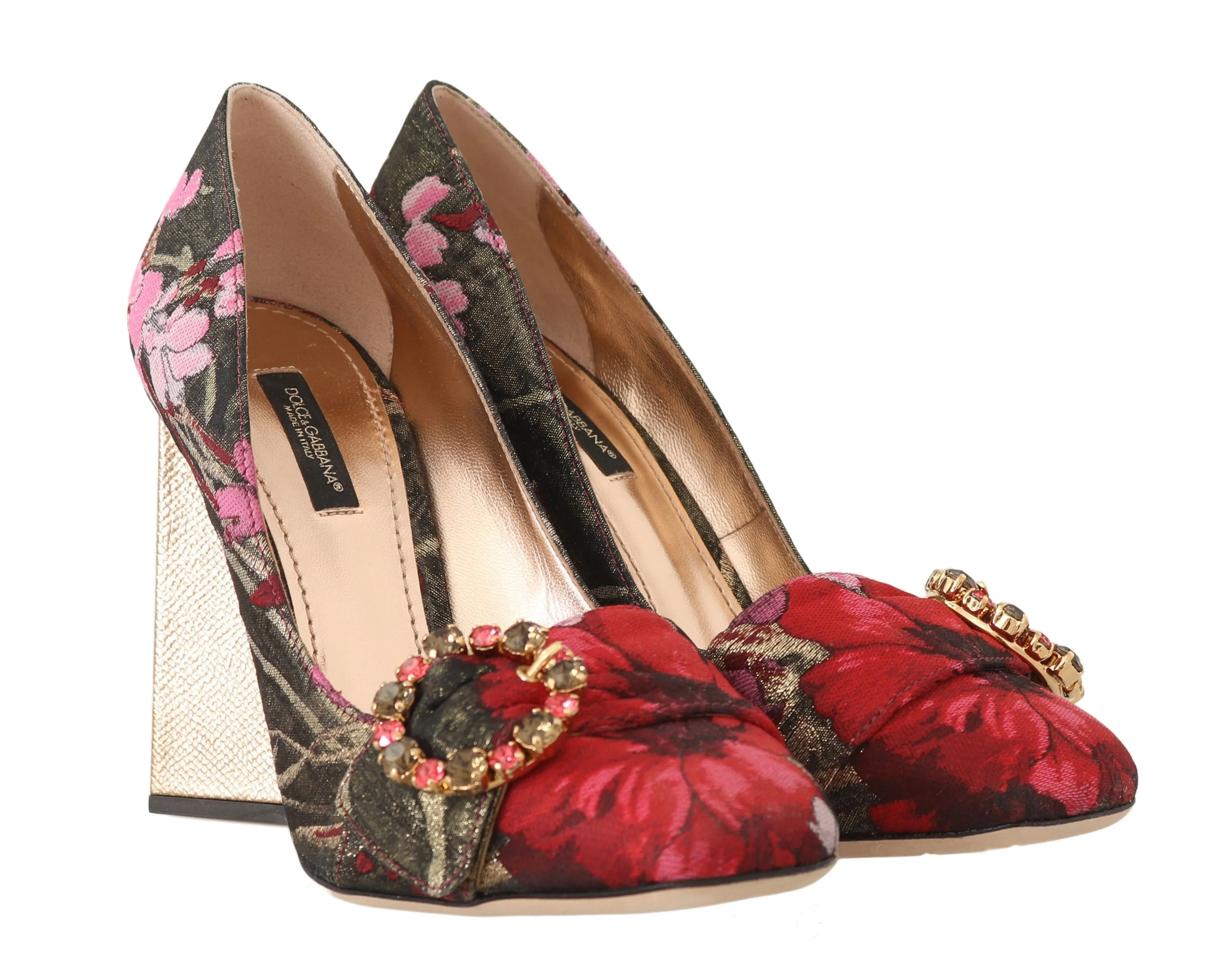 Red Jacquard Floral Crystal Pumps