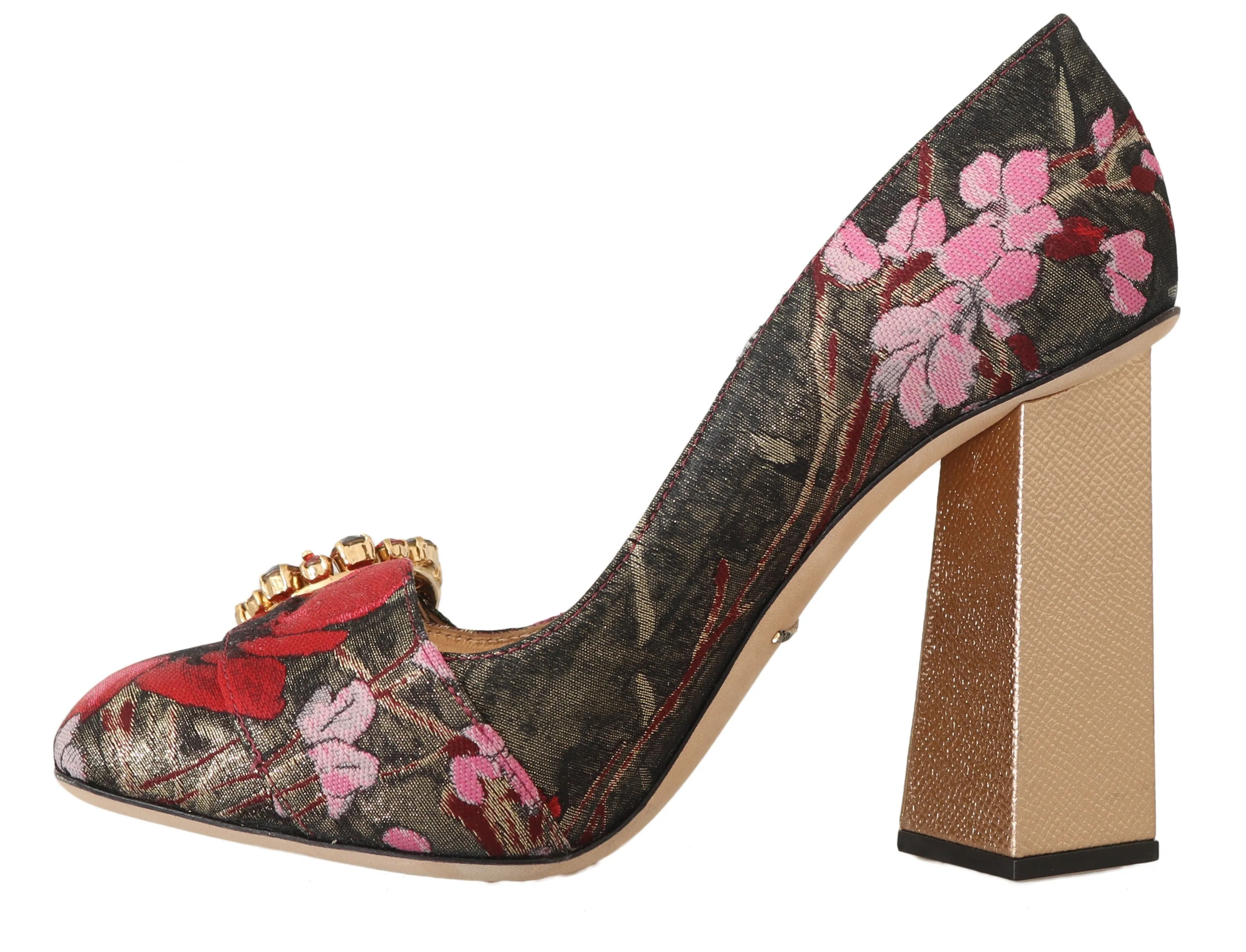 Red Jacquard Floral Crystal Pumps
