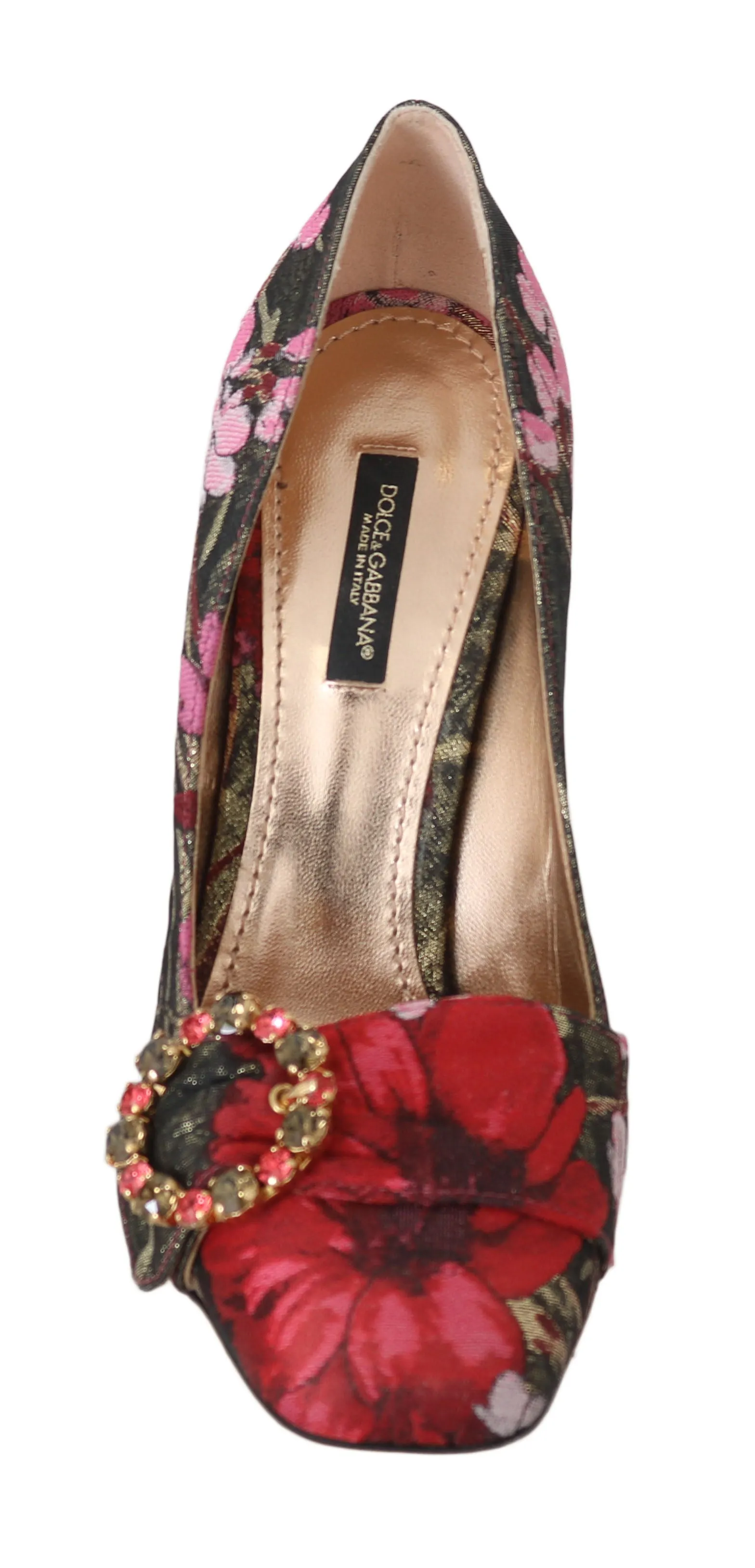 Red Jacquard Floral Crystal Pumps