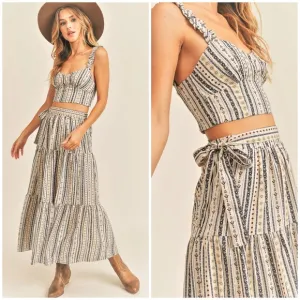 RESET by Jane Aspyn Boho Chic Ivory 2-Piece Tiered Maxi Skirt Set