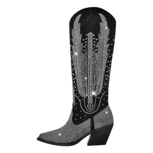 Rhinestone Zipper Black Cowboy Boots