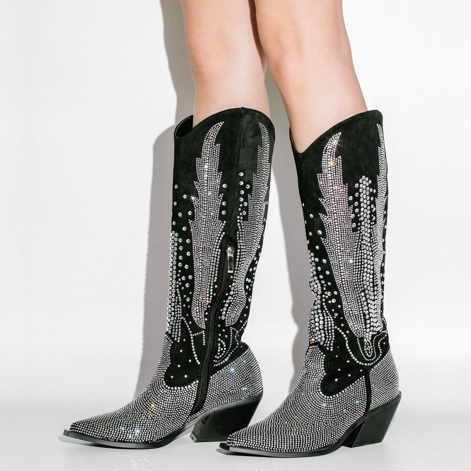 Rhinestone Zipper Black Cowboy Boots