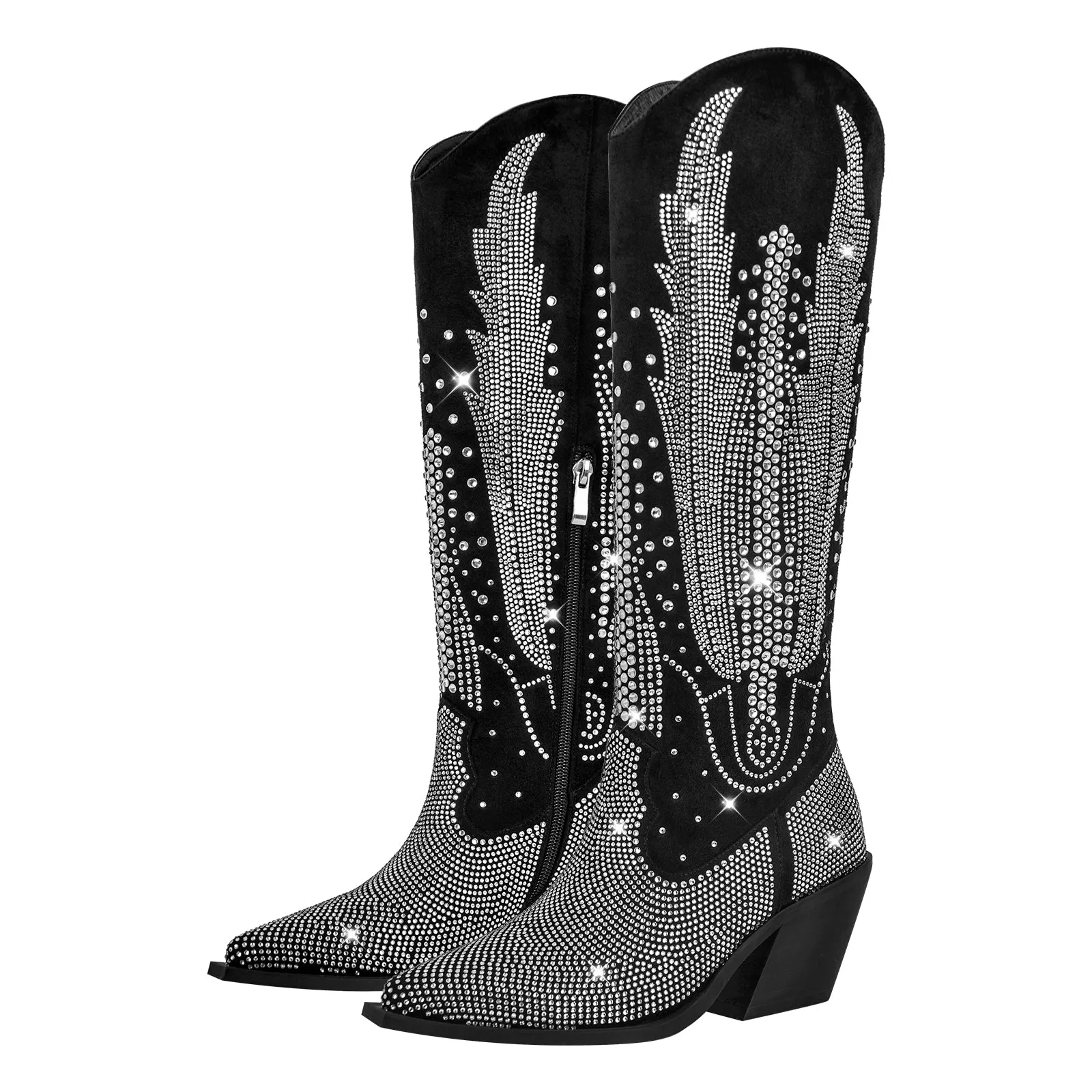 Rhinestone Zipper Black Cowboy Boots