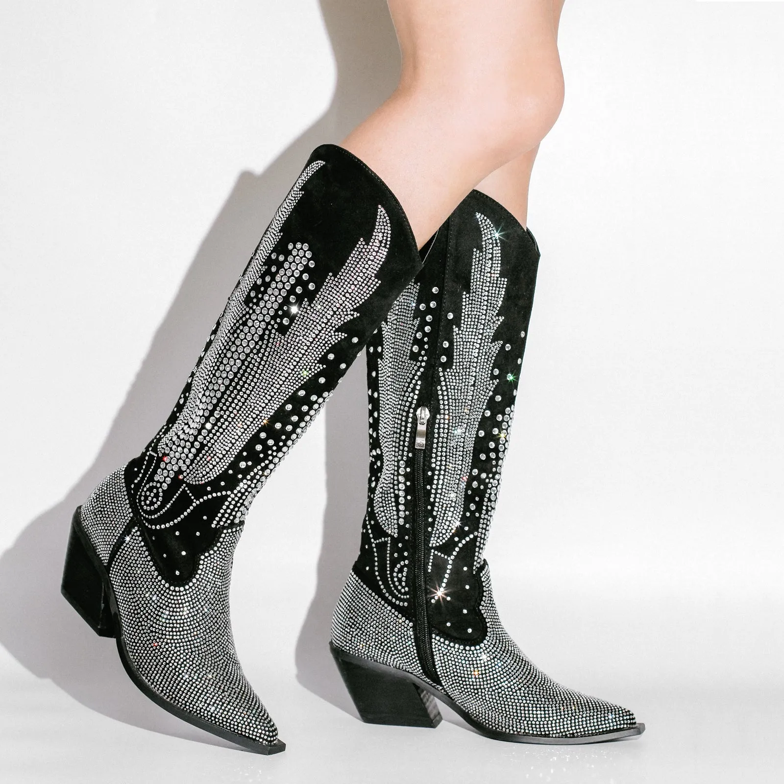 Rhinestone Zipper Black Cowboy Boots