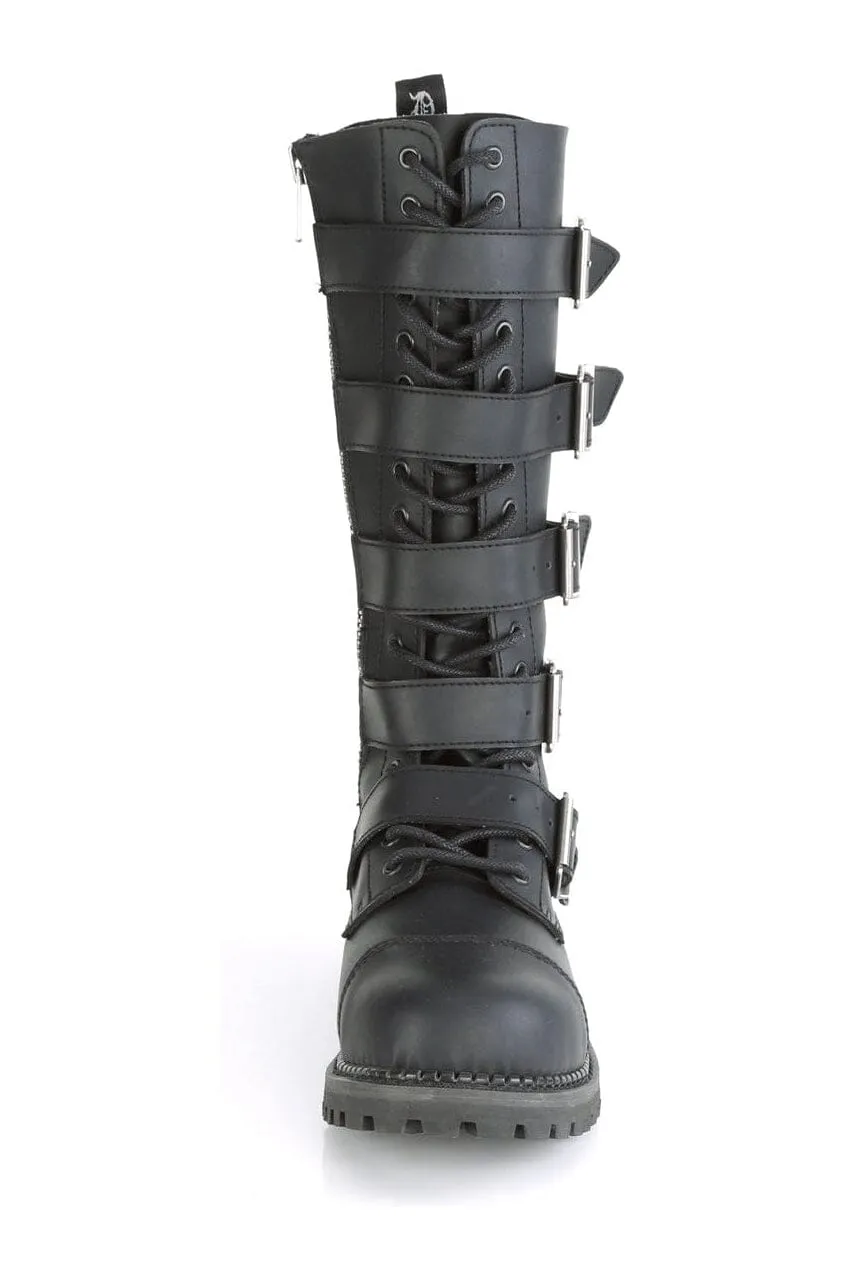 RIOT-18BK Black Vegan Leather Knee Boot