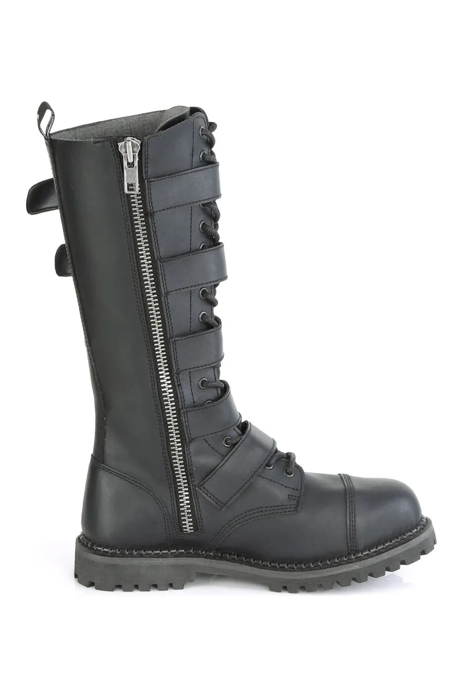 RIOT-18BK Black Vegan Leather Knee Boot