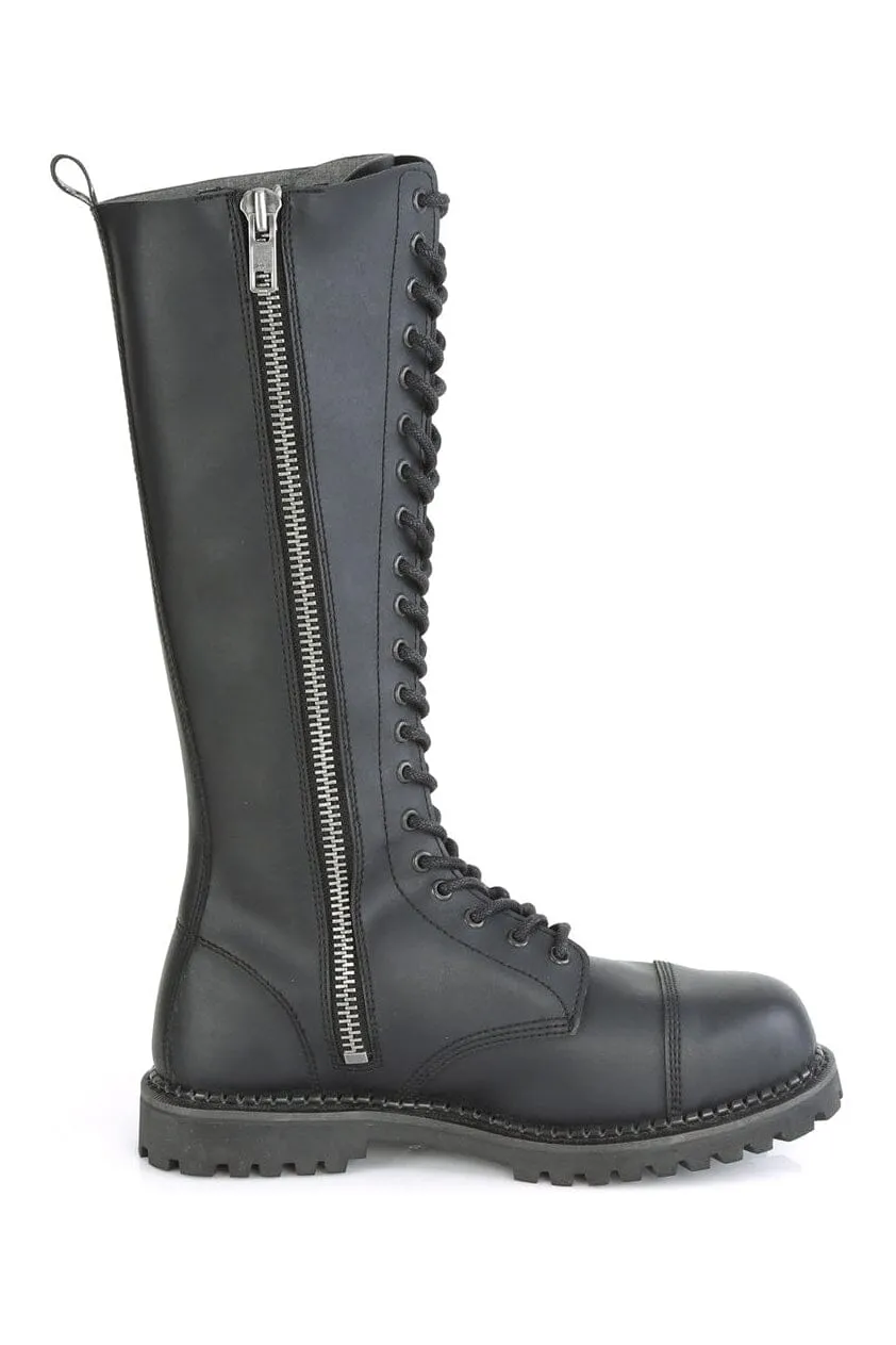 RIOT-20 Black Vegan Leather Knee Boot
