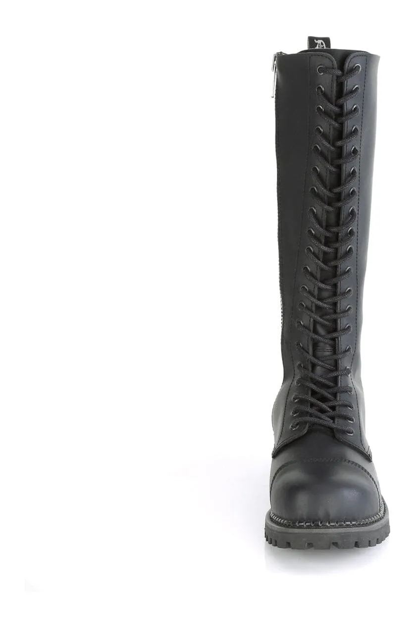 RIOT-20 Black Vegan Leather Knee Boot