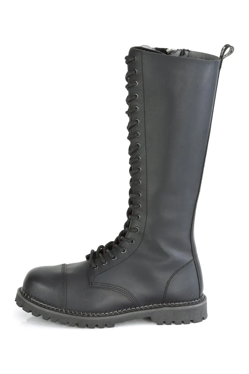 RIOT-20 Black Vegan Leather Knee Boot