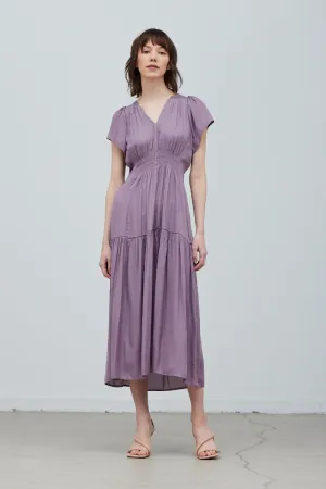 Ruffle Satin Midi Dress