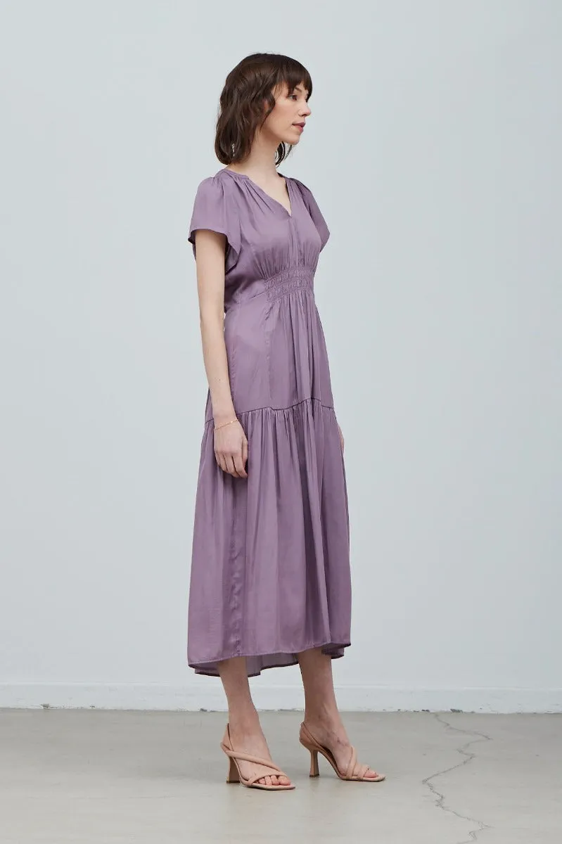 Ruffle Satin Midi Dress