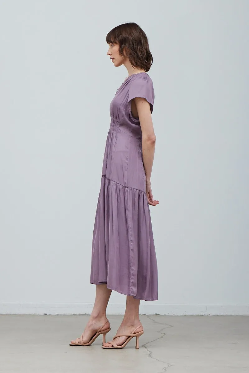 Ruffle Satin Midi Dress