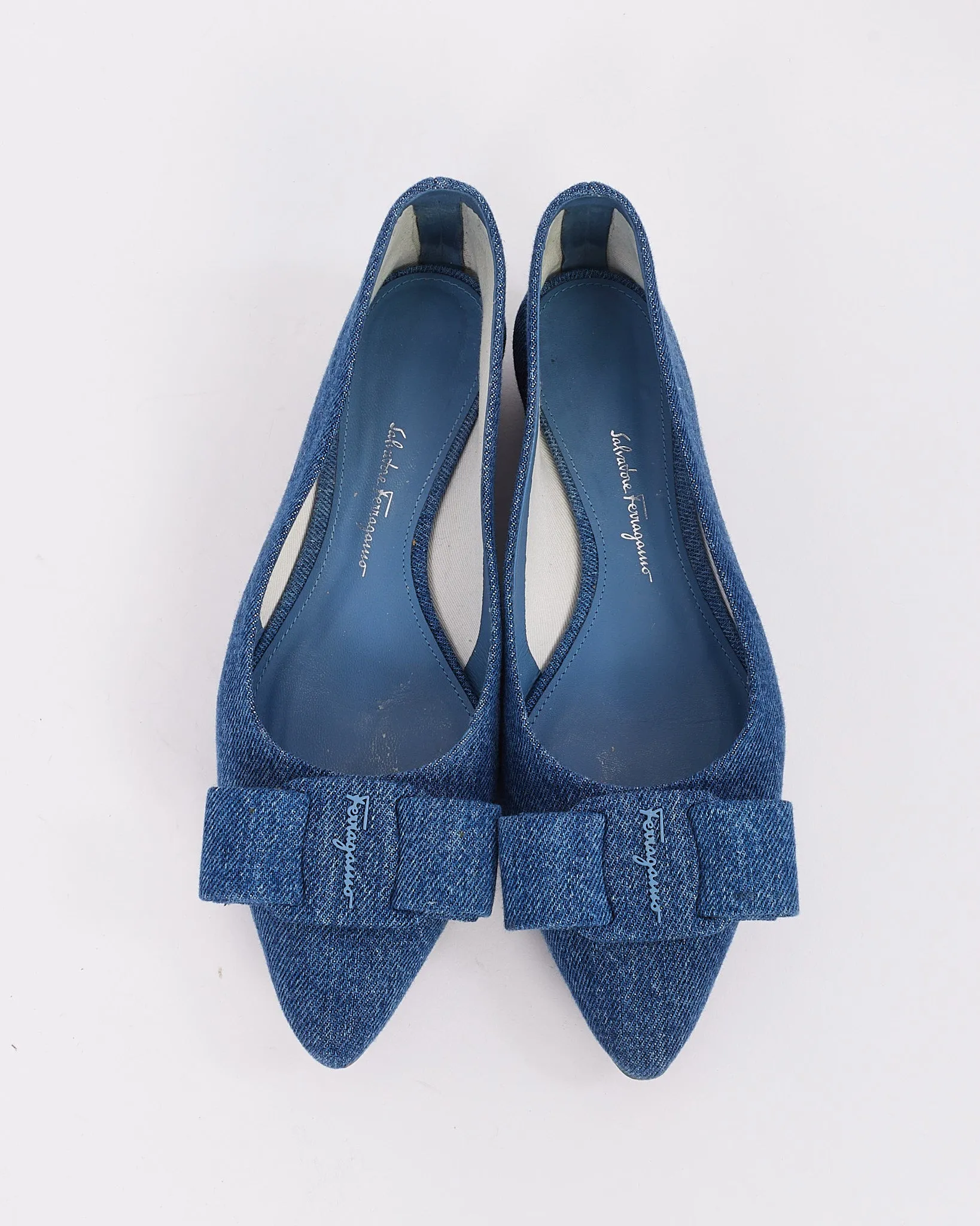 Salvatore Ferragamo Blue Denim Vara Bowl Ballet Flats - 37