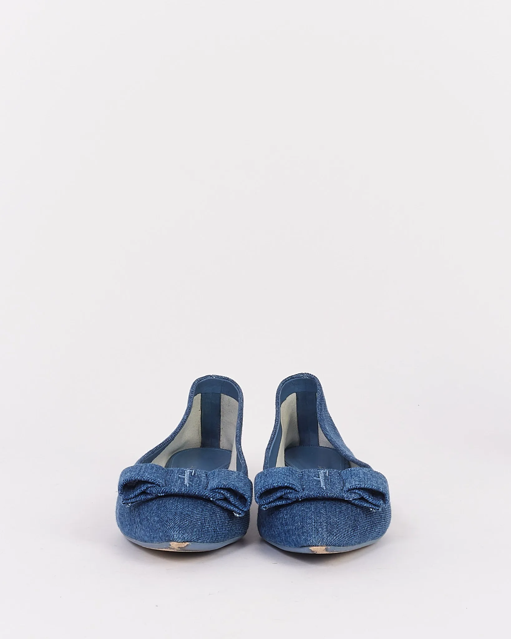 Salvatore Ferragamo Blue Denim Vara Bowl Ballet Flats - 37