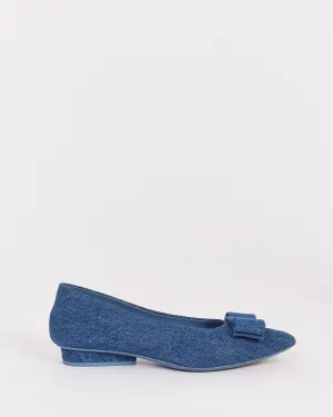Salvatore Ferragamo Blue Denim Vara Bowl Ballet Flats - 37