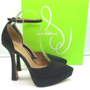 Sam Edelman Andie Platform Pumps Black Satin Size 7.5 Ankle Strap Heels