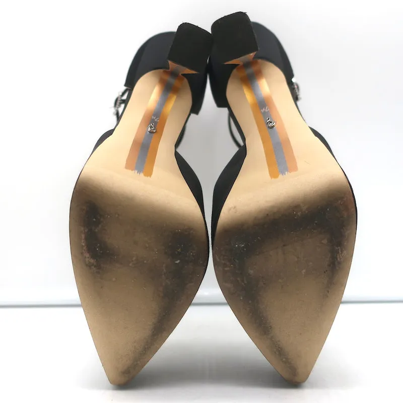 Sam Edelman Andie Platform Pumps Black Satin Size 7.5 Ankle Strap Heels