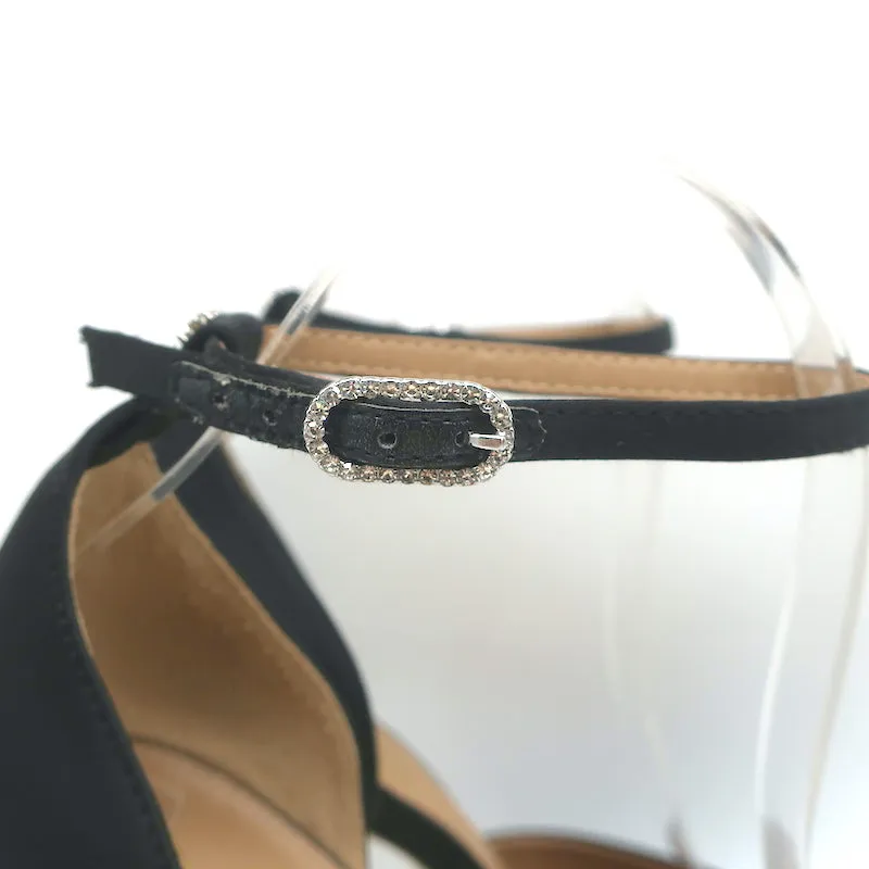 Sam Edelman Andie Platform Pumps Black Satin Size 7.5 Ankle Strap Heels