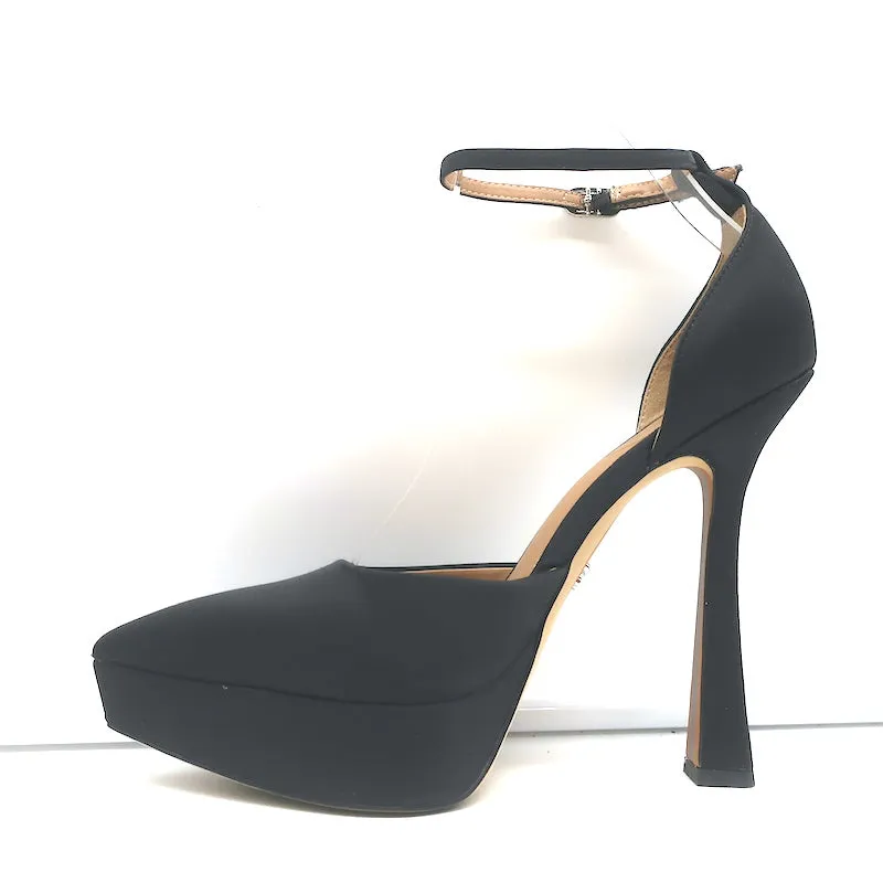 Sam Edelman Andie Platform Pumps Black Satin Size 7.5 Ankle Strap Heels