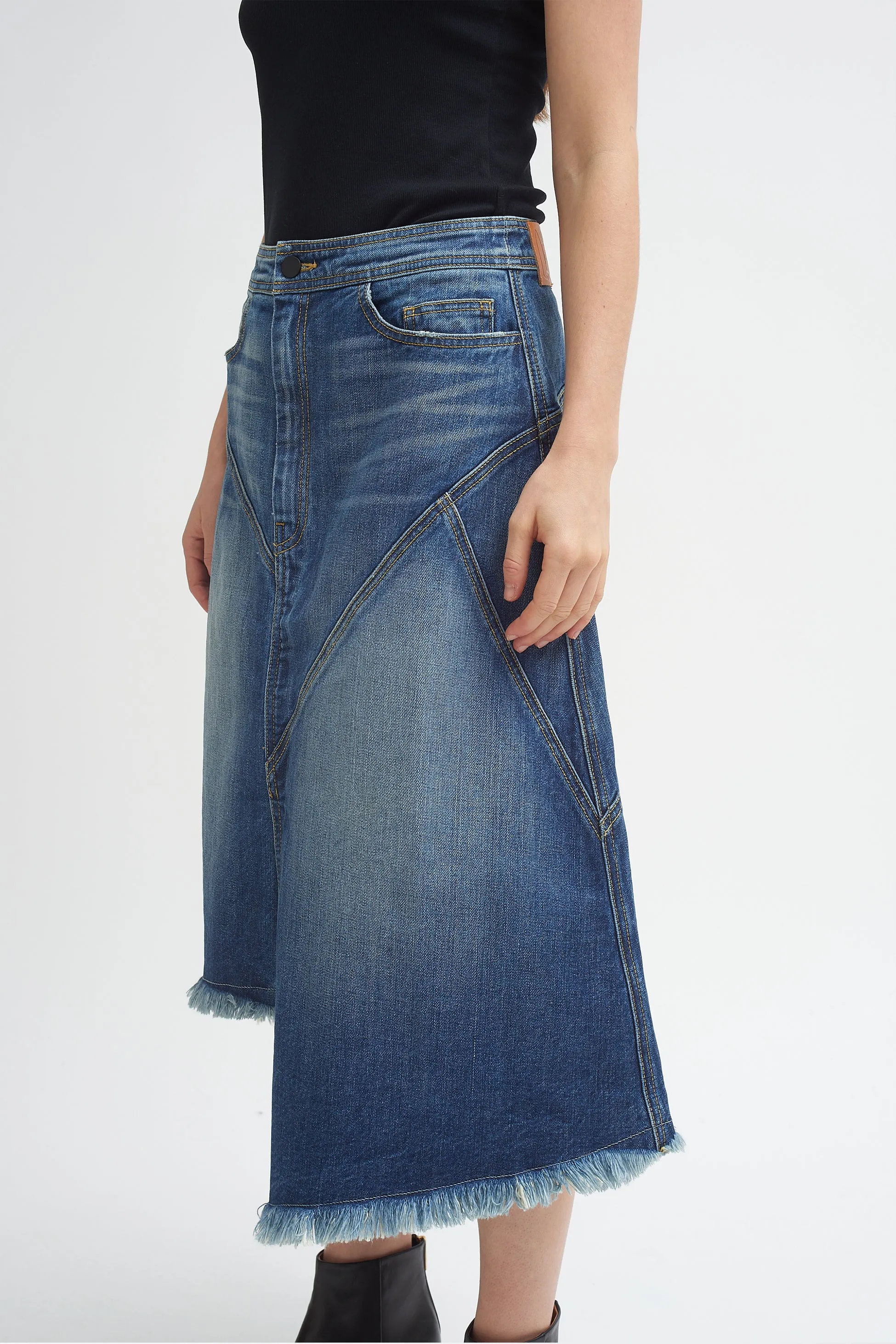 Seamed Denim Skirt - Medium Fade Wash
