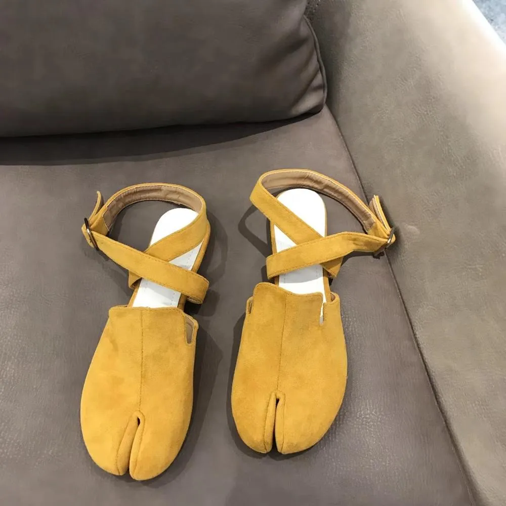 Slingback Split Toe Flats Ballerina Flock&nubuck Tabi Ninia Shoes Women Espadrilles Buckle Band Riband Flats Loafers casual shoe
