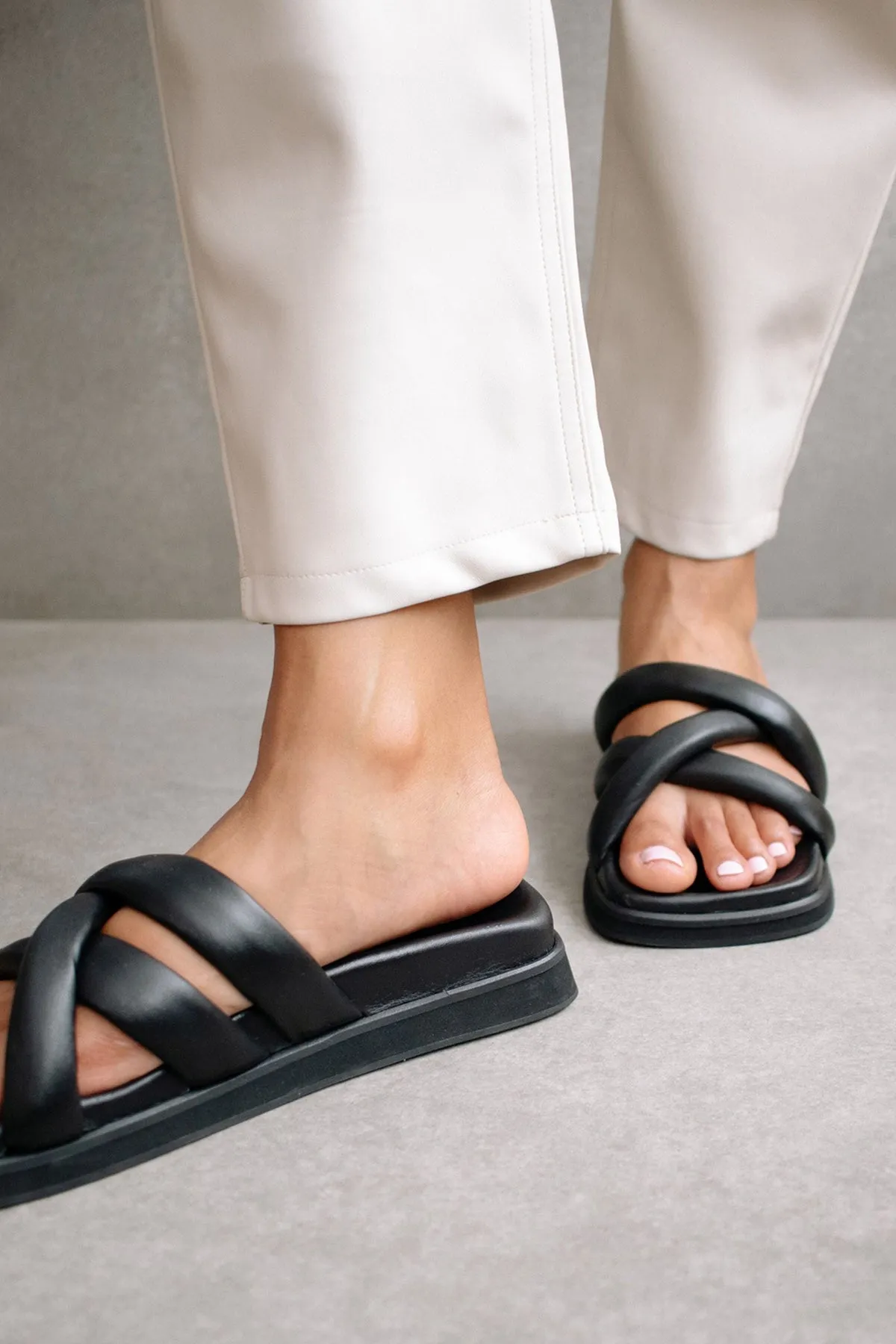 Slip on Cross Sandal Black