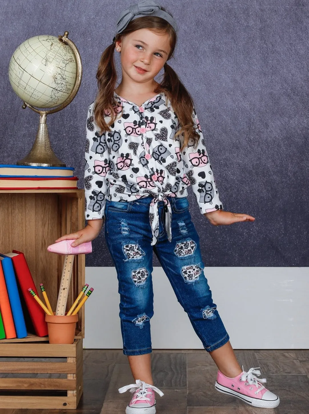 Smart Kitten Patched Jeans Set