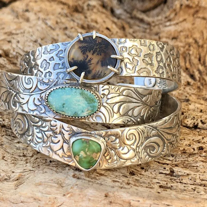 Sonora Gold Turquoise floral Sterling Silver Cuff Bracelet