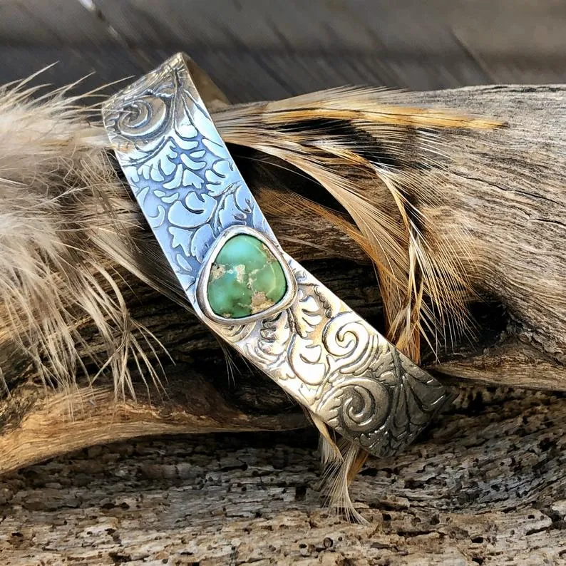 Sonora Gold Turquoise floral Sterling Silver Cuff Bracelet