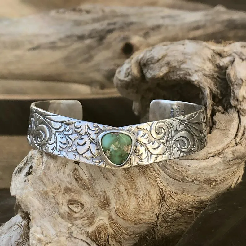 Sonora Gold Turquoise floral Sterling Silver Cuff Bracelet