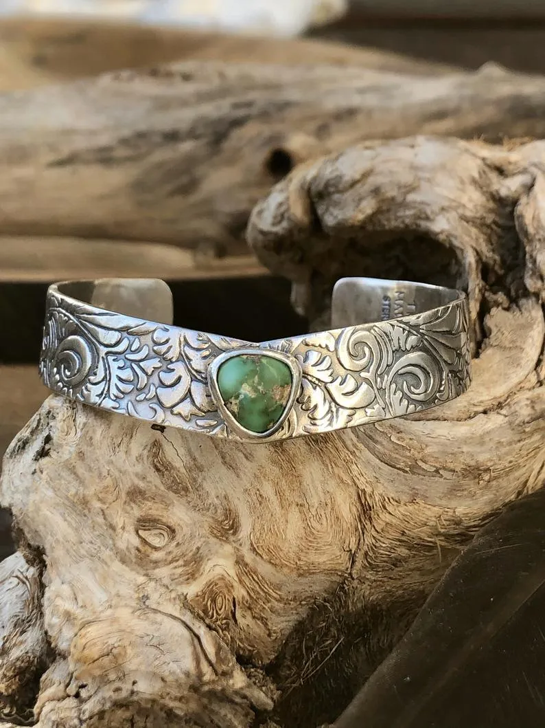 Sonora Gold Turquoise floral Sterling Silver Cuff Bracelet