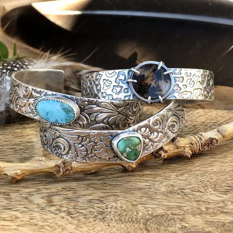 Sonora Gold Turquoise floral Sterling Silver Cuff Bracelet