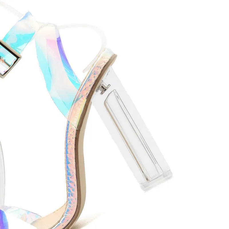 Square Crystal Heels Sandals Silver Color Square Heel Sandals
