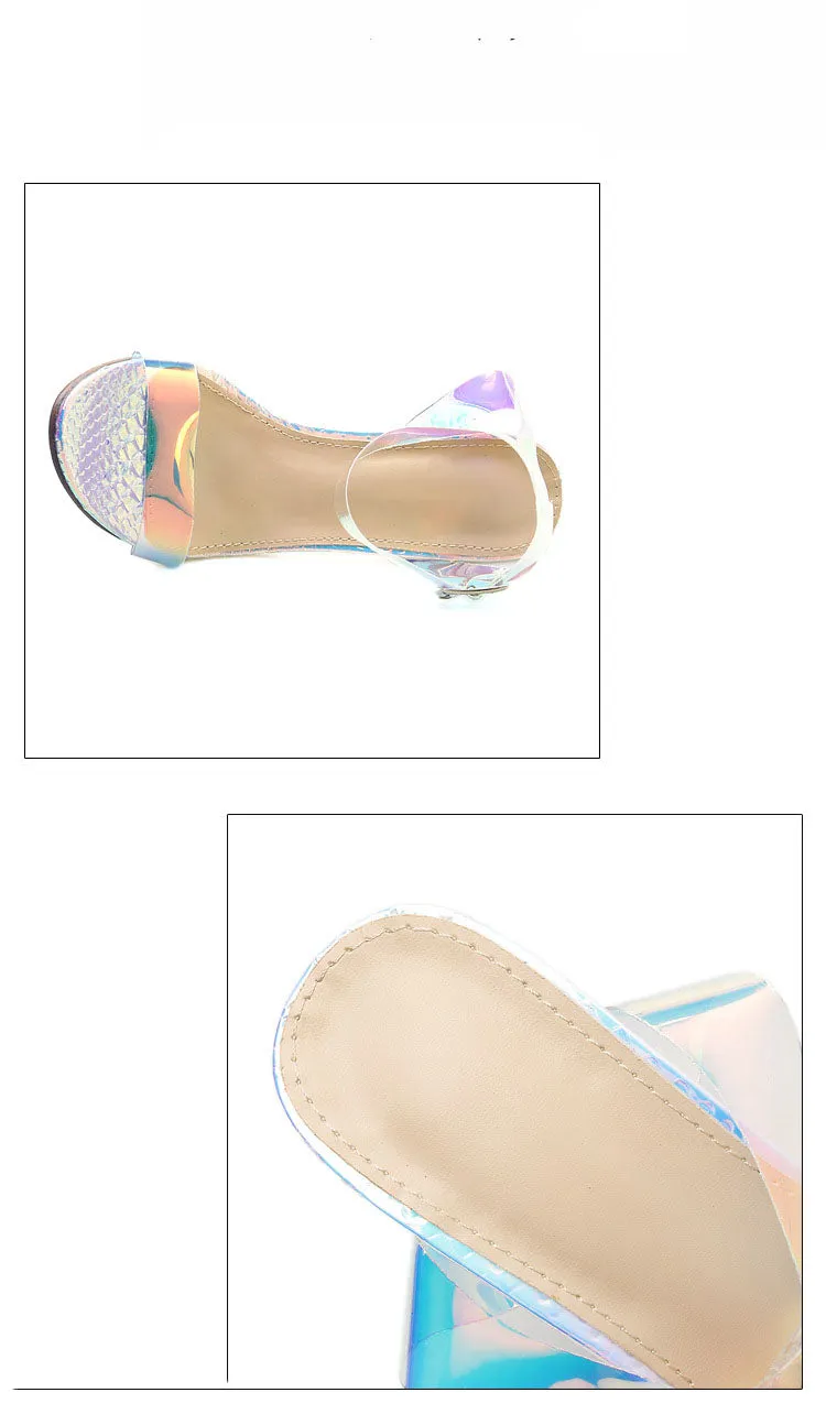 Square Crystal Heels Sandals Silver Color Square Heel Sandals