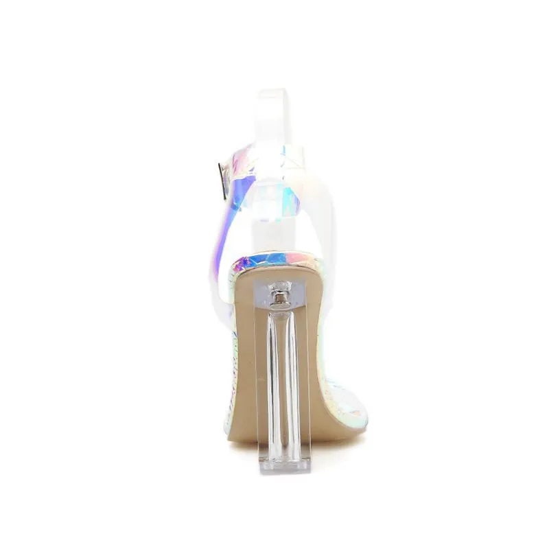 Square Crystal Heels Sandals Silver Color Square Heel Sandals
