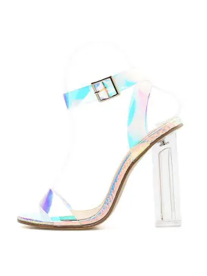 Square Crystal Heels Sandals Silver Color Square Heel Sandals